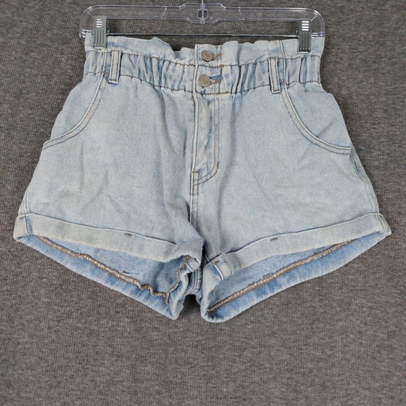 PACSUN MOM SHORT WOMEN BLUE JEAN LIGHT WASH PAPER BAG WAIST CUFFED DENIM SIZE S - Picture 1 of 10